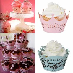 10pcs Pack Pink Cutout Princess Paper Cup Birthday Party Cake Lace Paper Laser Cut Celebration Decor 1