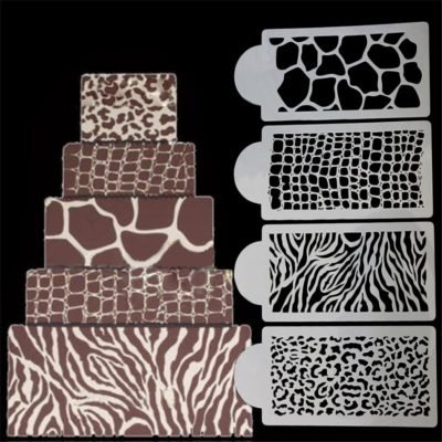 4pcs/Set Zebra Leopard Print Wild Style Cake Stencil Airbrush Painting Mold