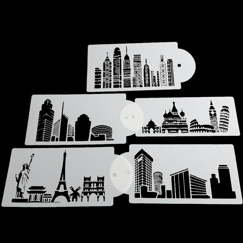 5pcsset-buildings-cake-stencils-cookies-mousse-mold-coffee-cappuccino-template