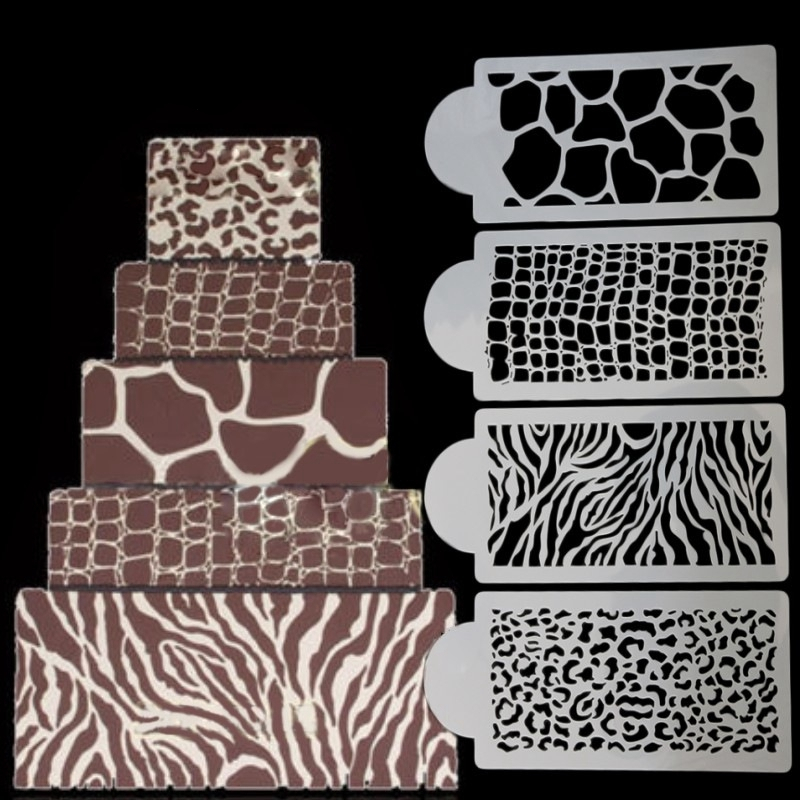 Aomily 4pcs/Set Zebra Leopard Print Wild Style Cake Stencil Airbrush Painting Mold Cookies Fondant Cake Mousse Decorating Molds Aomily 4pcs/Set Zebra Leopard Print Wild Style Cake Stencil Airbrush Painting Mold Cookies Fondant Cake Mousse Decorating Molds