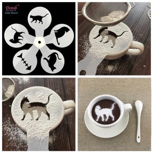 Animal Cat Coffee Cappuccino Cocoa powder Stencil Mold Cake Moulds Cupcake Template Barista Strew Pad Duster Tools