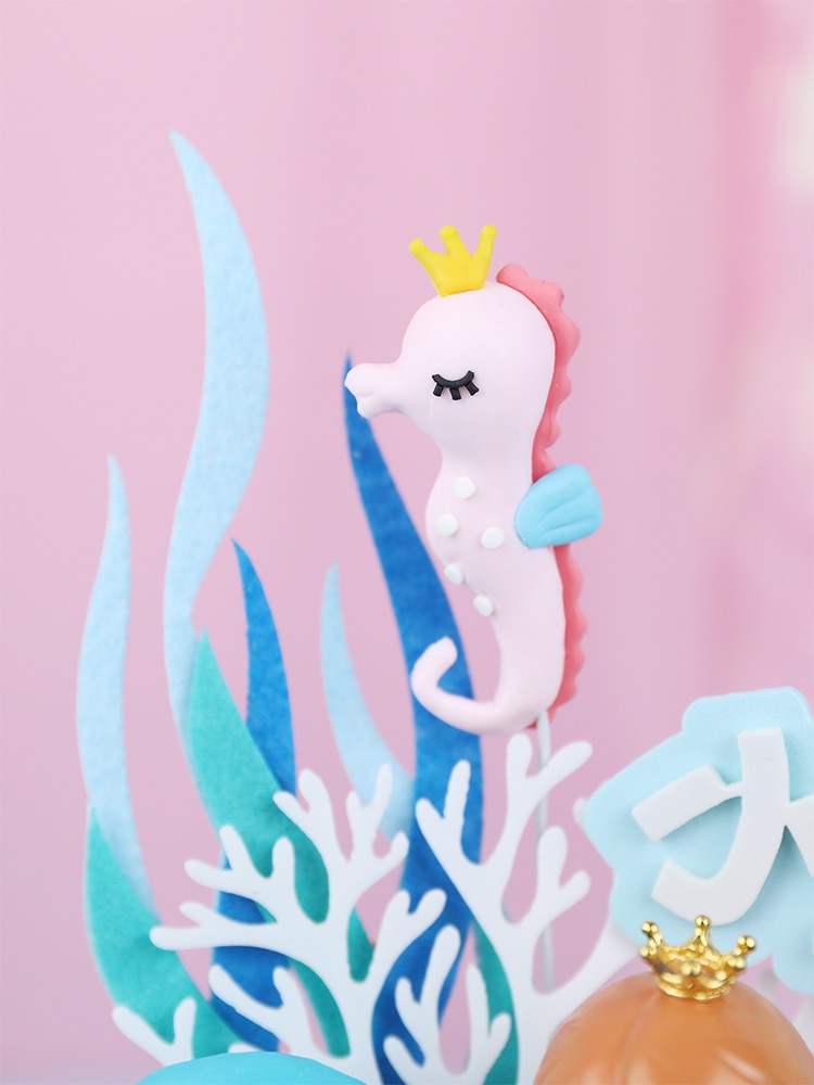 Mermaid sea Marine animal fish Hippocampus Whales Octopus Girl for Happy Birthday Cake Topper Kid Party Supplies Cake Decorating