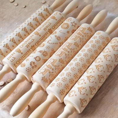 Christmas Rolling Pin Laser Wooden Embossing Rolling Pin