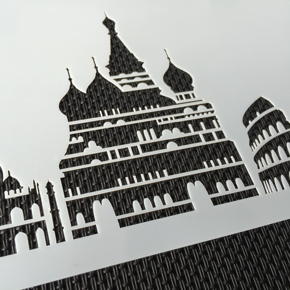 World Map & Landmark Building Cake Stencil Cake Design World Map and Landmark Building Cake Stencil