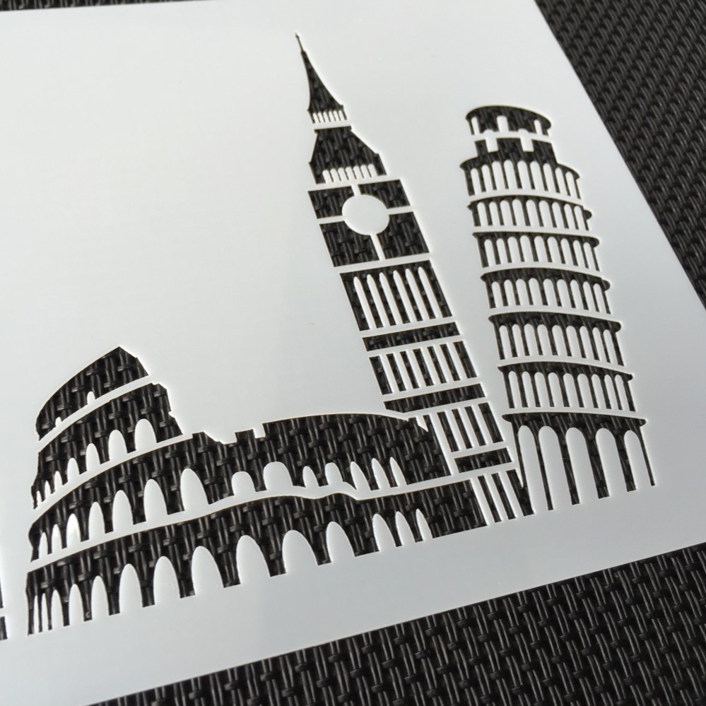 World Map & Landmark Building Cake Stencil Cake Design World Map and Landmark Building Cake Stencil