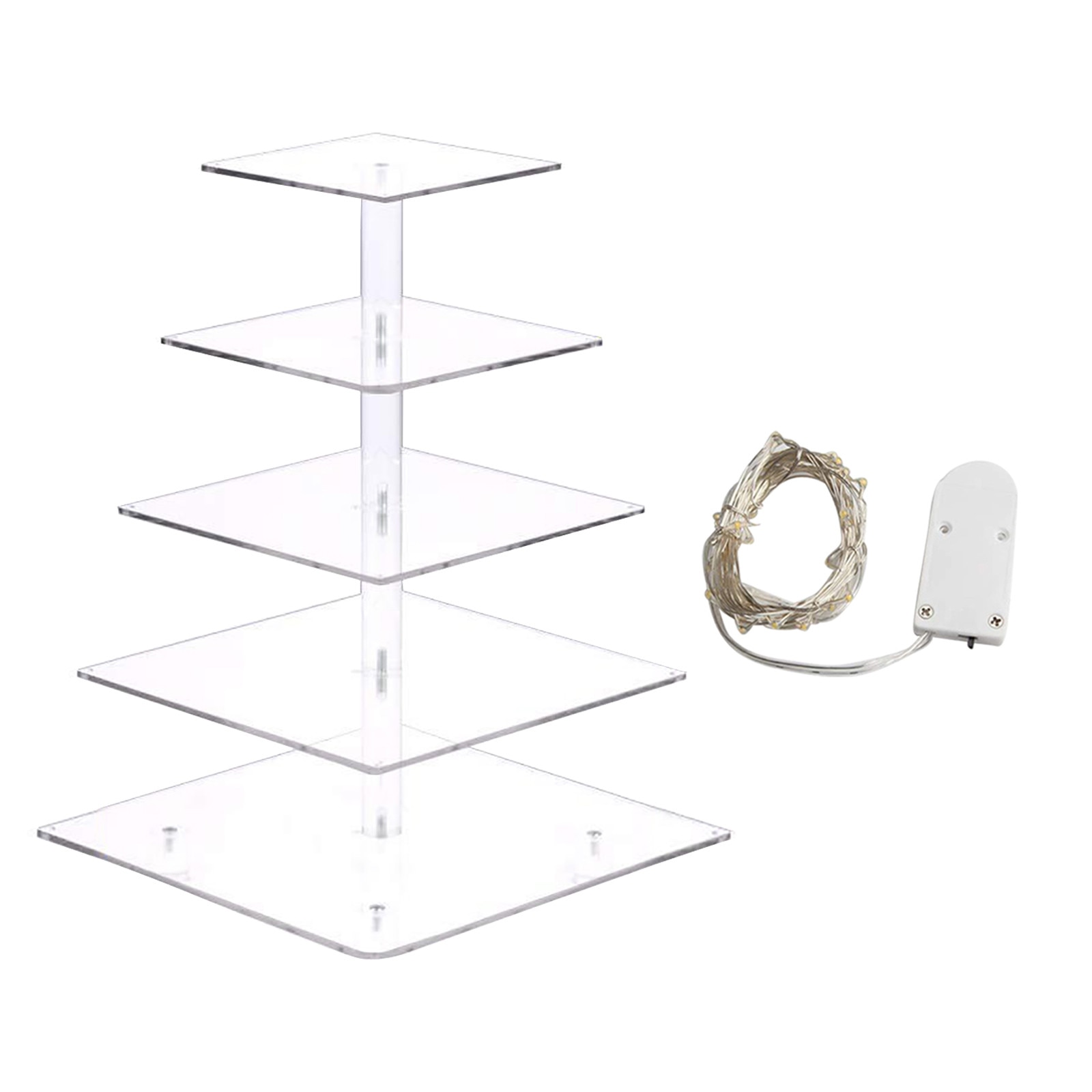 5 Layers Cupcake Stand with LED String Light Wedding Party Display Tower Tray Dessert Cake Holder