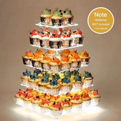 638901 ohkhut 5 Layers Cupcake Stand with LED String Light Wedding Party Display Tower Tray Dessert Cake Holder
