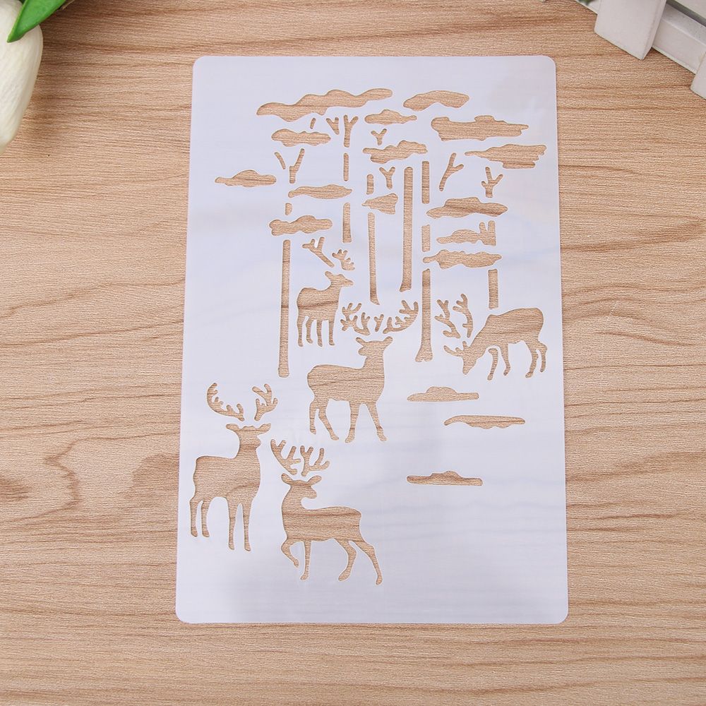Elk Forest  Stencil Airbrush Painting Art Cake Spray Mold