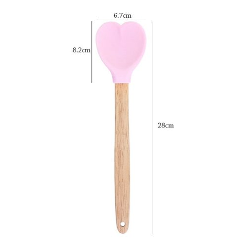 641683 5m5tos Heart-Shaped Silicone Stirring Spoon with Wooden Handle
