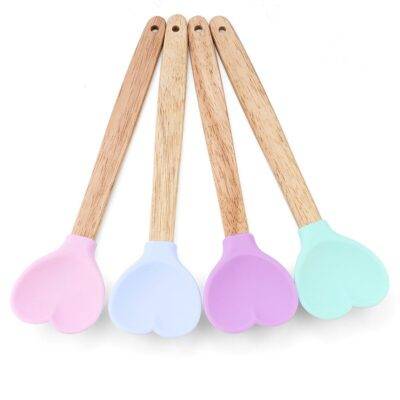 Heart-Shaped Silicone Stirring Spoon with Wooden Handle