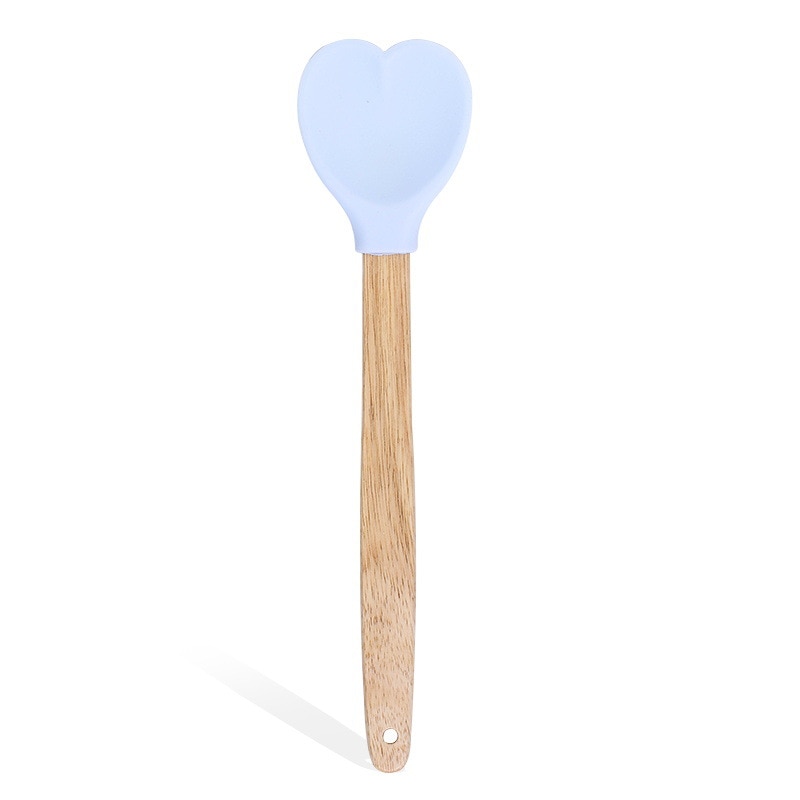Heart-Shaped Silicone Stirring Spoon Ice Cream Scoop with Wooden Handle