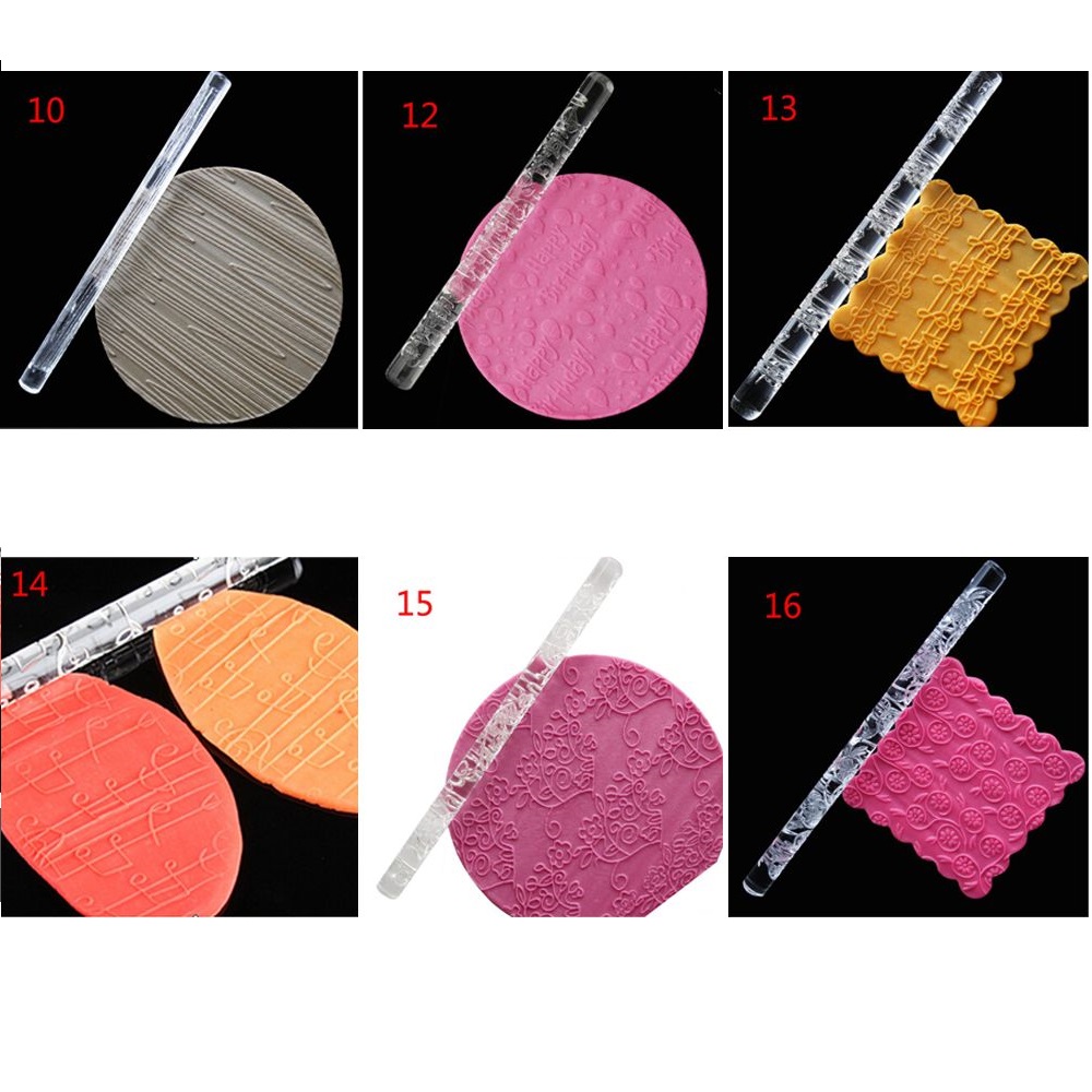 14 styles Acrylic Rolling Pin Designed Fondant Cake Impression Rolling Pin Pastry Roller Embossing Baking Tools