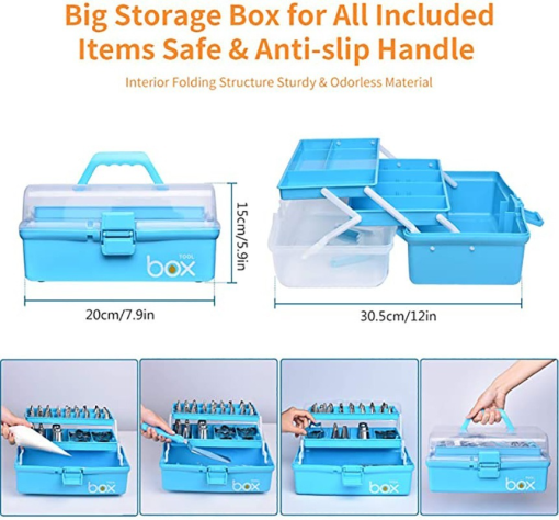651238 hjynmg 236 PCS Cake Decorating Set with Three-layer Storage Blue Folding Gift Box