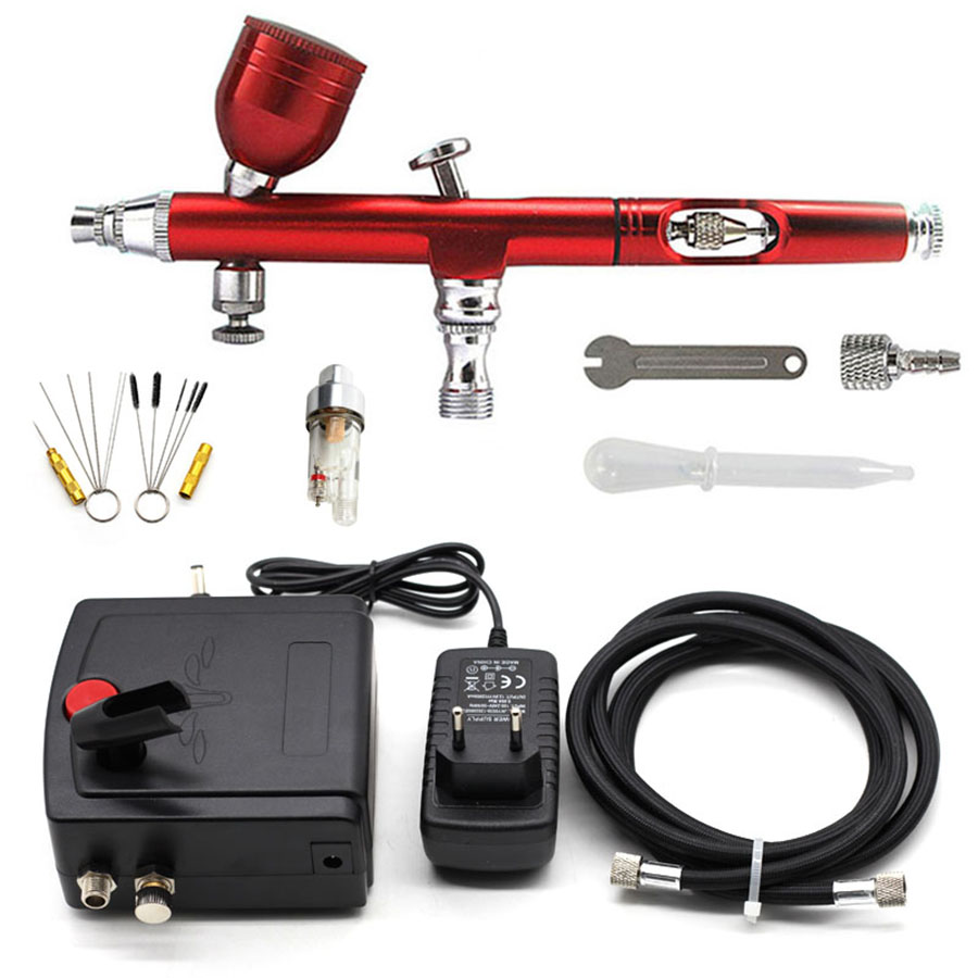 Dual-Action Airbrush Compressor Kit 0.2/0.3mm Air Brush Spray Gun Cleaning Tool for Cake Decoration